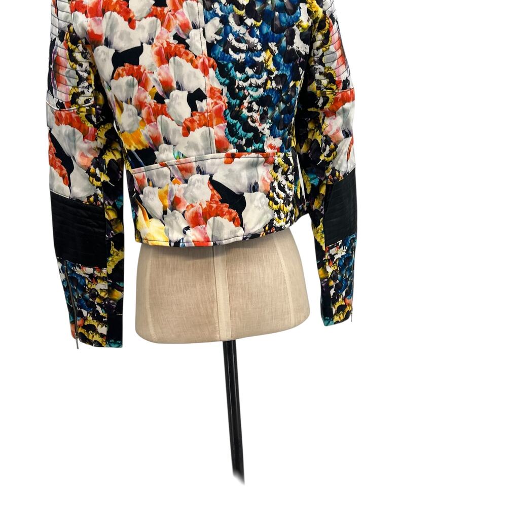 Nicholas Digi Floral Moto Jacket‎ Cotton Blend Leather Trim Multicolor US 4 - Picture 11 of 16
